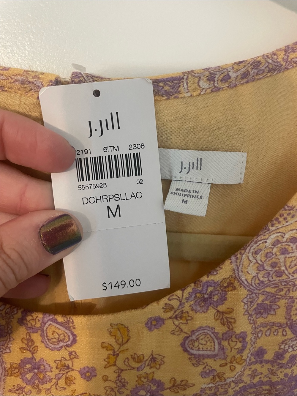 NWT J. Jill Sleeveless Tiered Floral Paisley Peach and Lilac Purple Dress Sz M - Picture 6 of 6